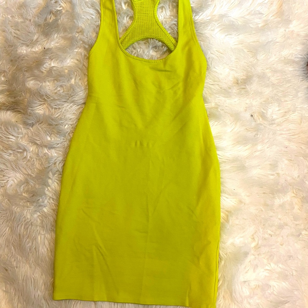 Neon green stretchy material dress